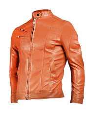 Tan Brown Biker Genuine Leather Jacket - The Leather Jackets
