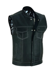 Biker Style Black Genuine Leather Vest