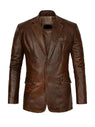 Distressed Brown Leather Blazer
