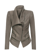 Grey Lapel Biker Leather Jacket