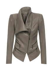 Grey Lapel Biker Leather Jacket - The Leather Jackets