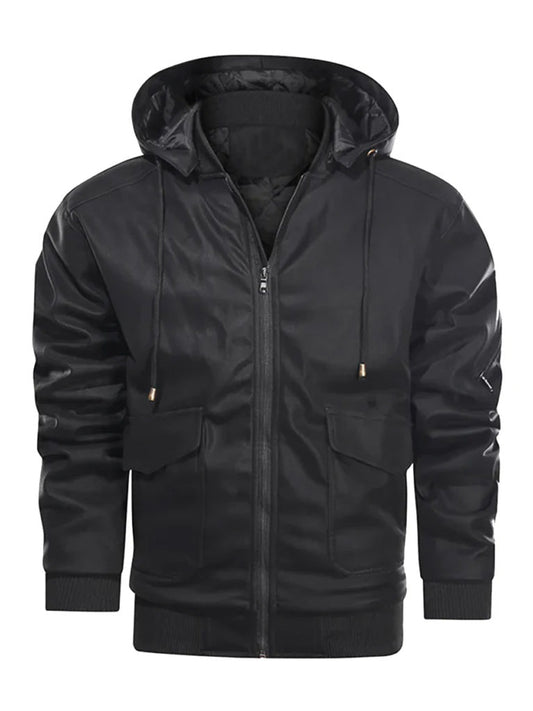 Black Bomber Style Hooded Leather Jacket - The Leather Jackets