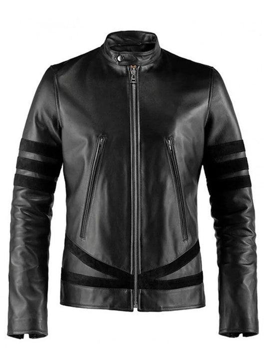 Black Stripe Real Leather Jacket