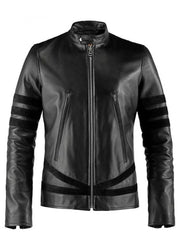 Black Stripe Real Leather Jacket