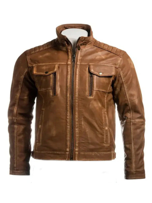 Tan Brown Vintage Biker Leather Jacket - The Leather Jackets