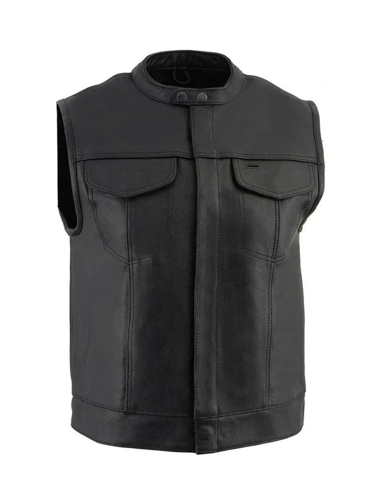 Black Motorcycle Style Genuine Leather Vest