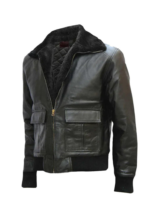 Men's Black Bomber Shearling Leather Jacket