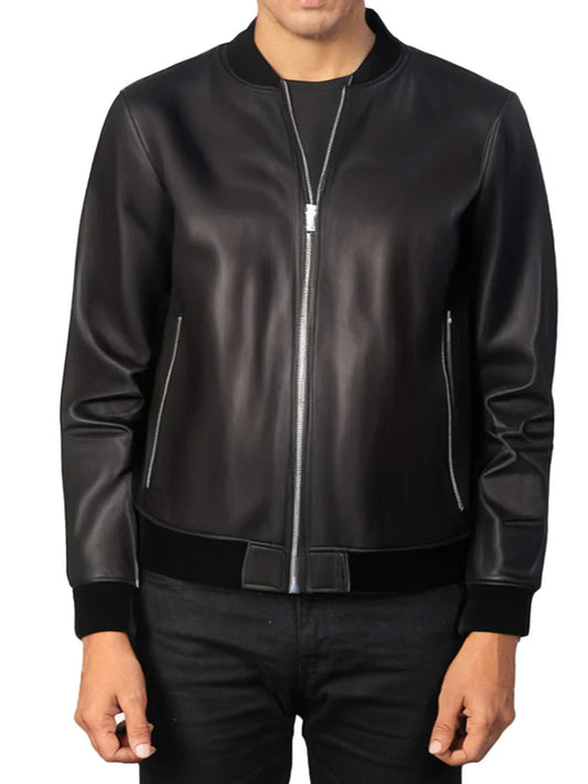 Men's Black Bomber Genuine Leather Jacket