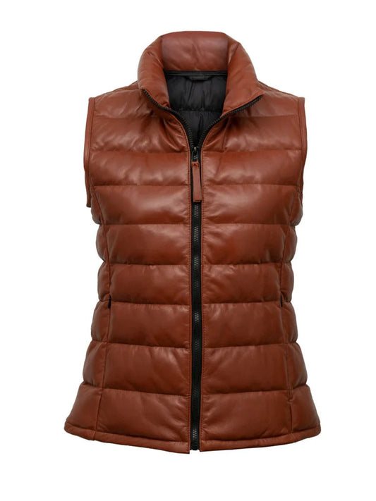 Tan Brown Genuine Leather Gilet - The Leather Jackets
