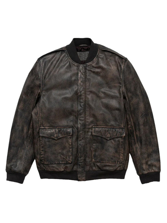 Men's Cognac Dark Brown Bomber Leather Jacket