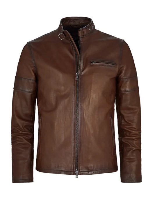 Brown Biker Style Genuine Leather Jacket - The Leather Jackets
