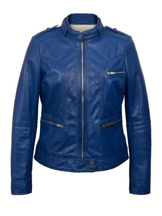 Blue Leather Biker Jacket - The Leather Jackets