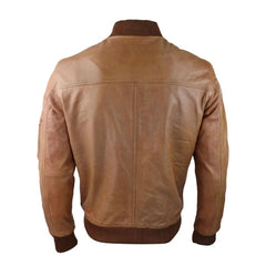 Tan Waxed Bomber Leather Jacket - The Leather Jackets