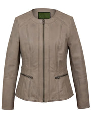 Grey Collarless Leather Jacket - The Leather Jackets