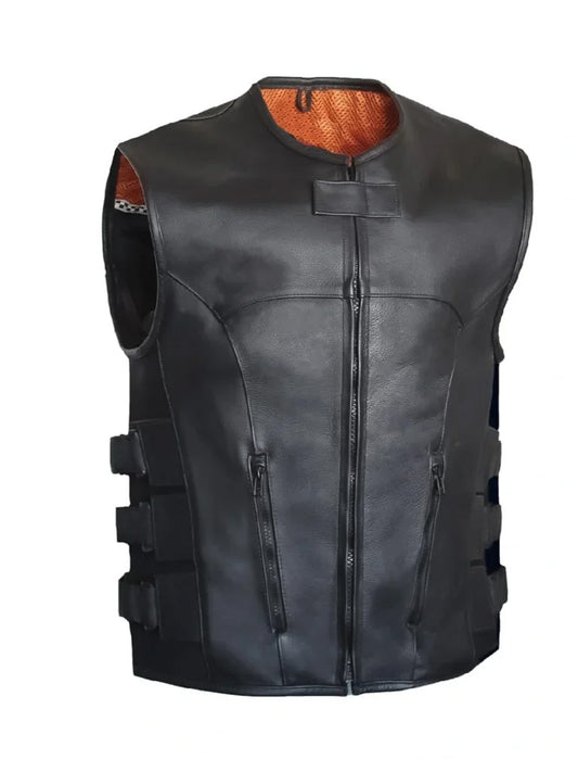 Black Lambskin Genuine Leather Vest