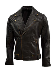 Black Quilted Biker Genuine Leather Jacket - The Leather Jackets