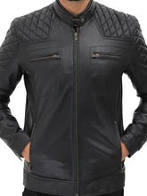 Black Biker Quilted Genuine Leather Jacket