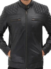 Black Biker Quilted Genuine Leather Jacket