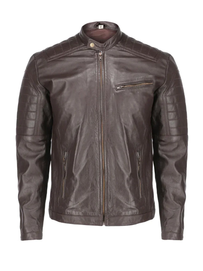 Dark Brown Quilted Biker Leather Jacket - The Leather Jackets