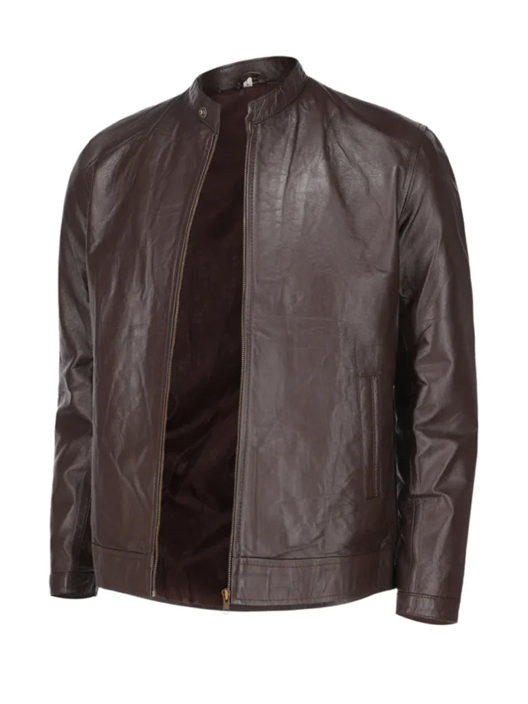 Dark Brown Slim Fit Genuine Leather Jacket - The Leather Jackets