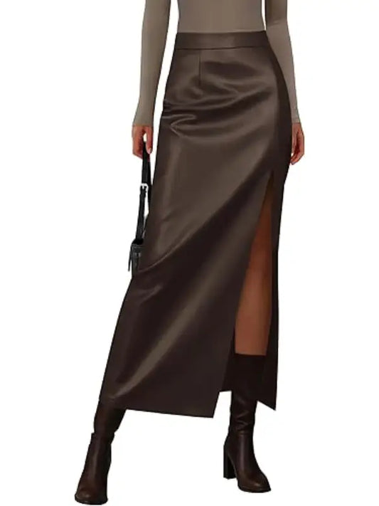 Women’s Brown Leather Maxi Skirt - The Leather Jackets