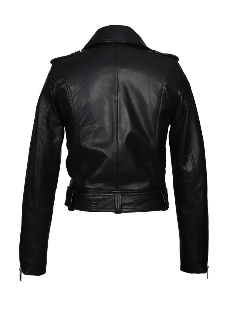 Black Side Belt Biker Style Genuine Leather Jacket - The Leather Jackets