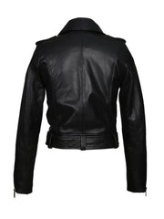Black Side Belt Biker Style Genuine Leather Jacket