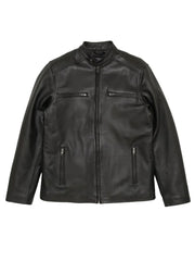 Black Biker Short Rounded Leather Jacket