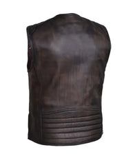 Woodland Brown Biker Quilted Genuine Leather Vest