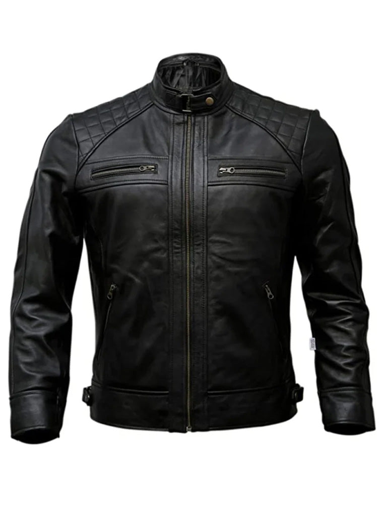 Black Biker Quilted Real Leather Jacket - The Leather Jackets