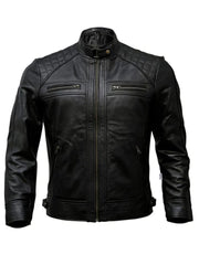 Black Biker Quilted Real Leather Jacket - The Leather Jackets