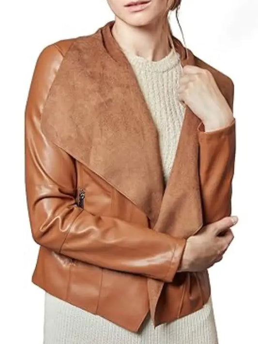 Women’s Tan Brown Waterfall Leather Jacket - The Leather Jackets