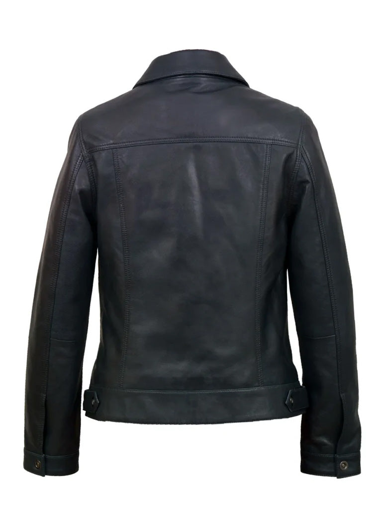 Black Trucker Biker Leather Jacket - The Leather Jackets
