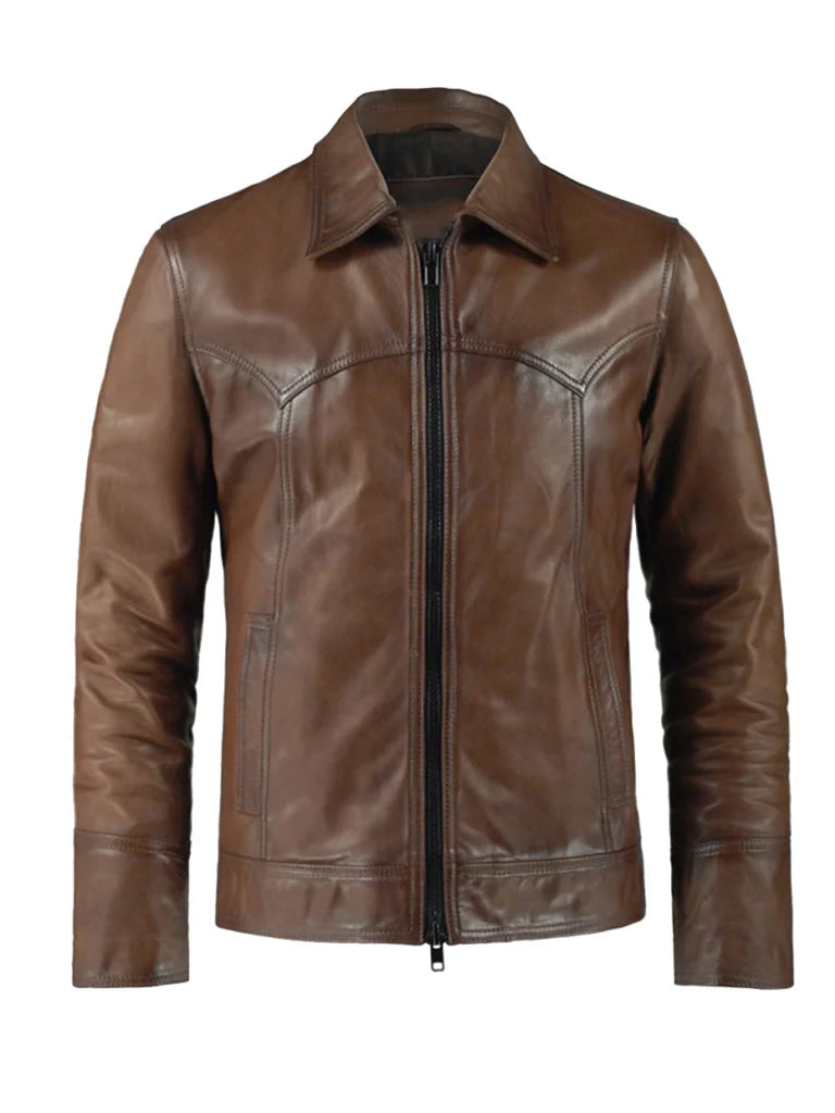 Brown Shirt Style Bold Lined Genuine Leather Jacket - The Leather Jackets