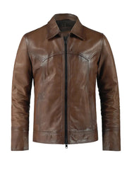 Brown Shirt Style Bold Lined Genuine Leather Jacket - The Leather Jackets