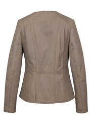 Grey Collarless Leather Jacket - The Leather Jackets
