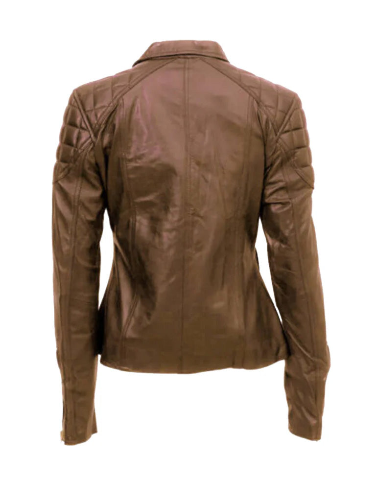 Brown Quilted Biker Leather Jacket - The Leather Jackets