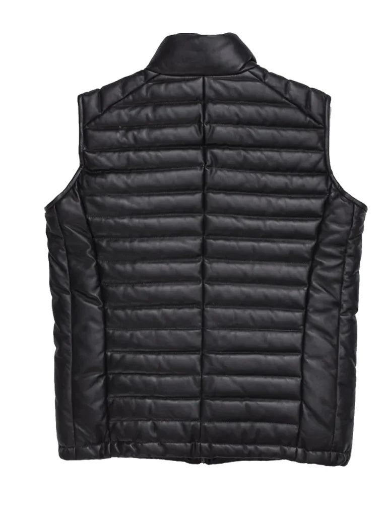 Black Down Genuine Leather Vest - The Leather Jackets