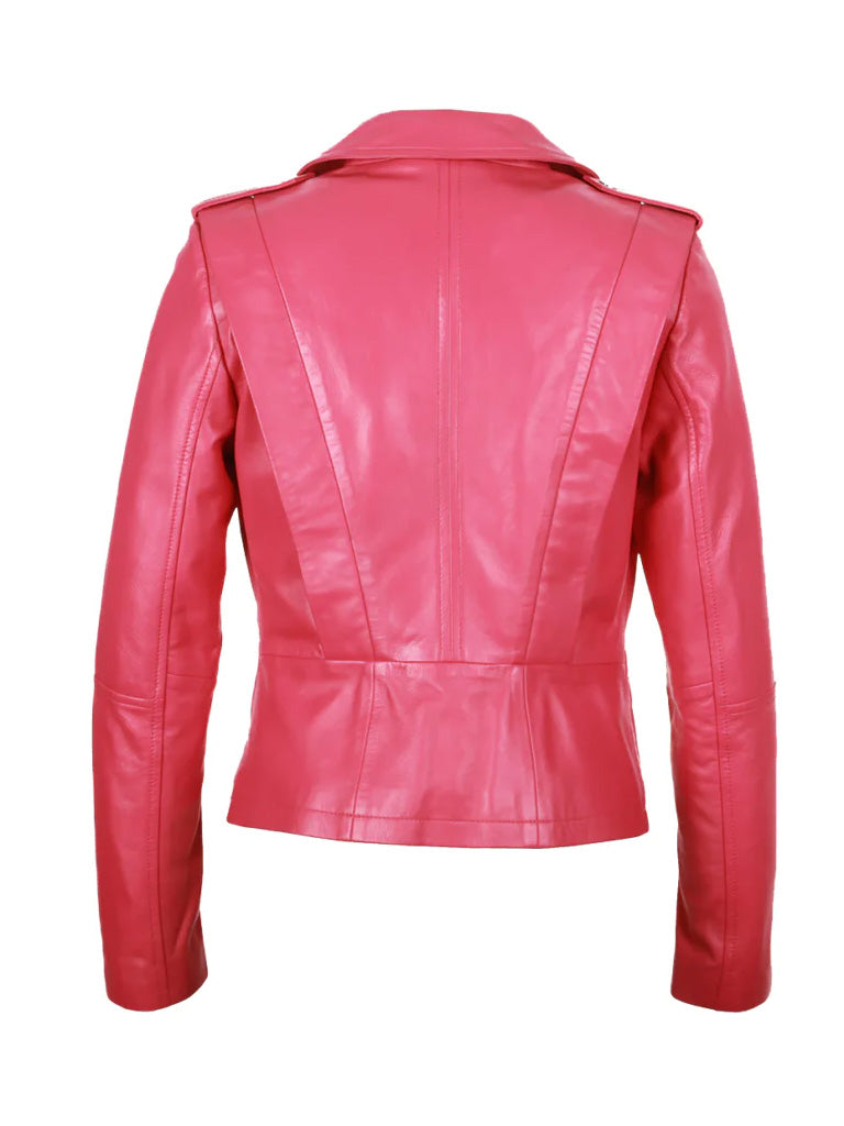 Pink Biker Style Genuine leather Jacket - The Leather Jackets