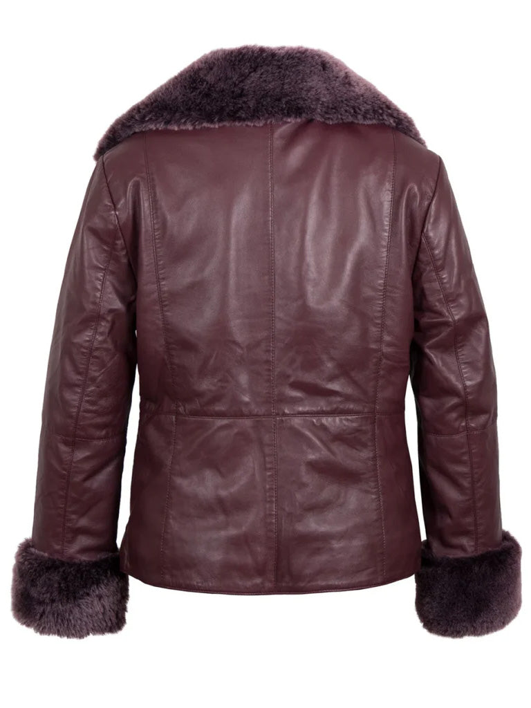 Burgundy Shearling Leather Jacket - The Leather Jackets