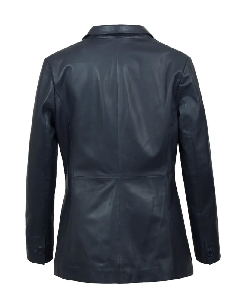 Blue Lapel Style Leather Blazer - The Leather Jackets