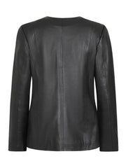 Casual Style Black Collar Less Genuine Leather Jacket - The Leather Jackets