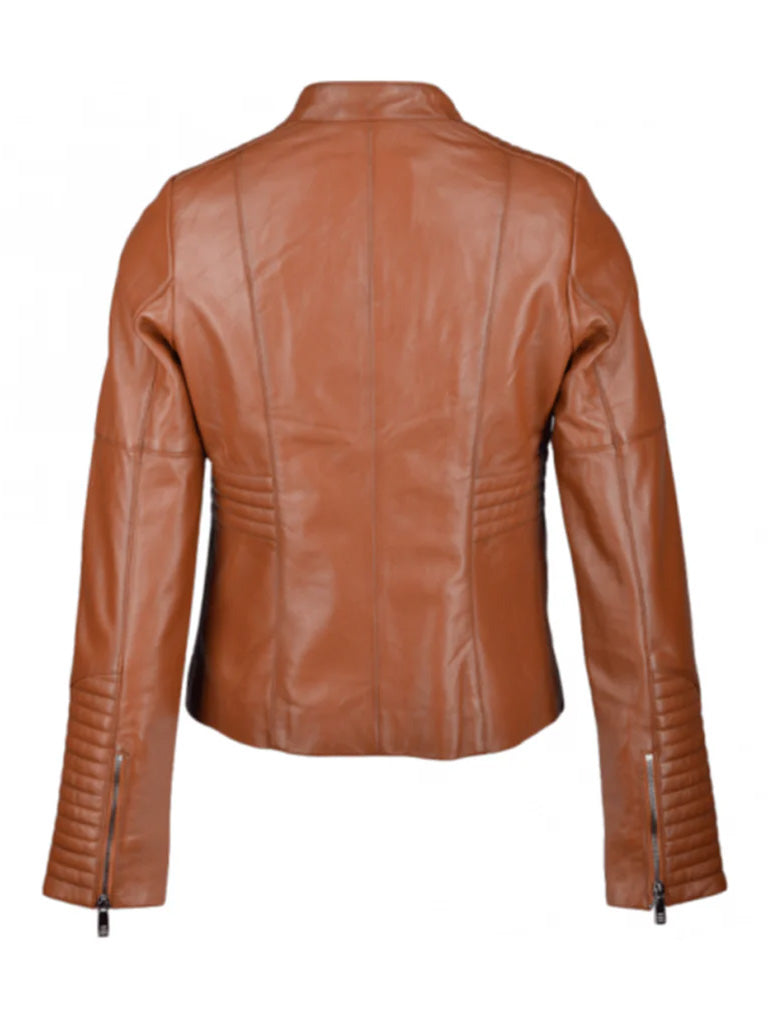 Tan Brown Biker Genuine leather Jacket - The Leather Jackets