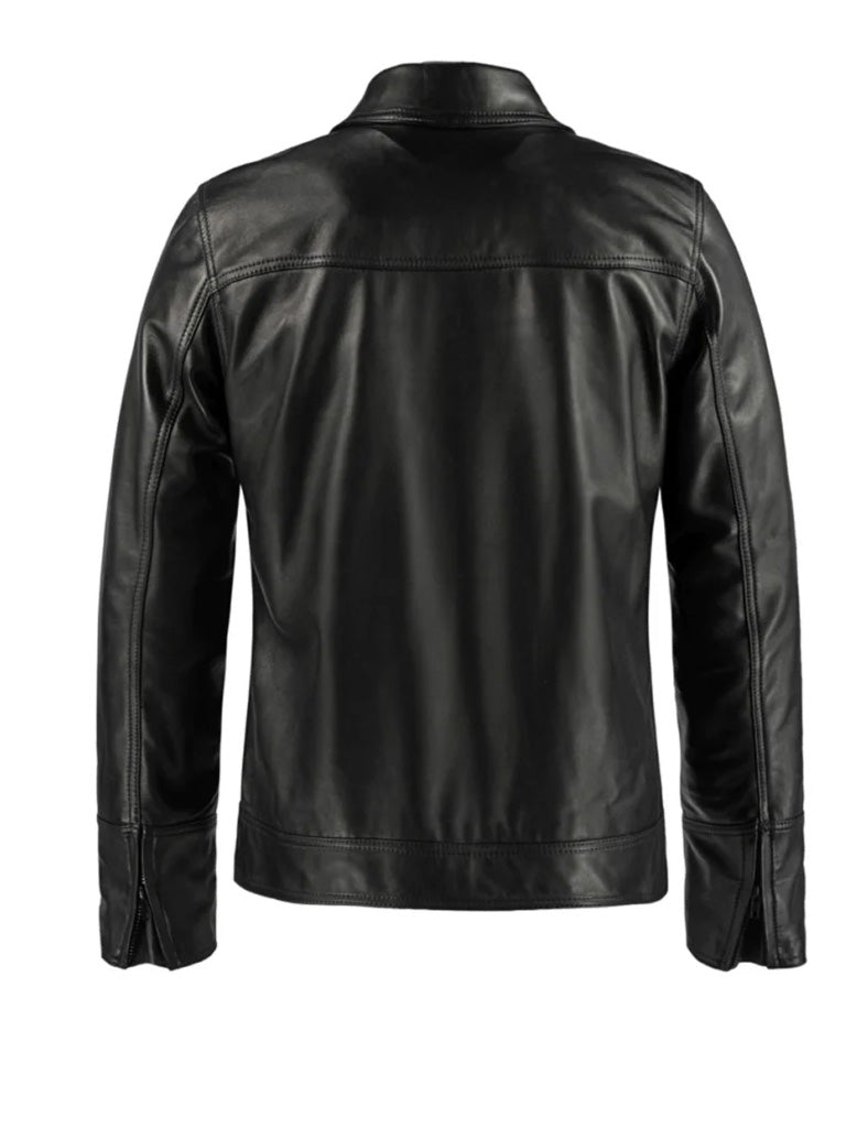 Black Shirt Style Bold Lined Genuine Leather Jacket - The Leather Jackets