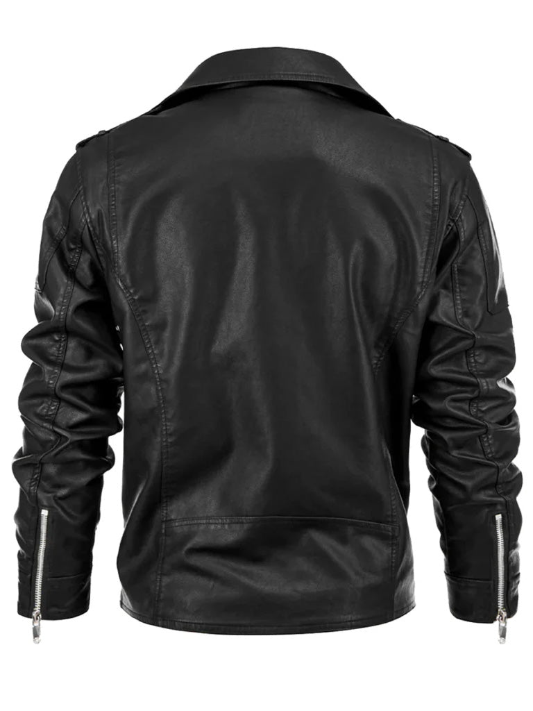 Black Lapel Biker Style Genuine Leather Jacket - The Leather Jackets