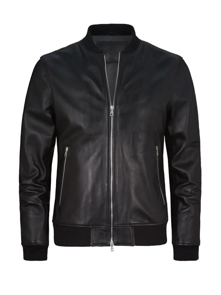 Black Bomber Genuine Leather Jacket - The Leather Jackets