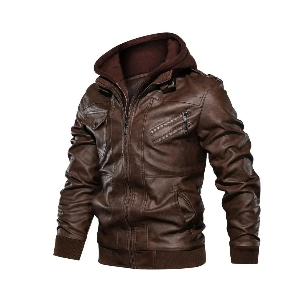 Brown Bomber Hooded Leather Jacket - The Leather Jackets