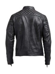 Black Biker Quilted Genuine Leather Jacket