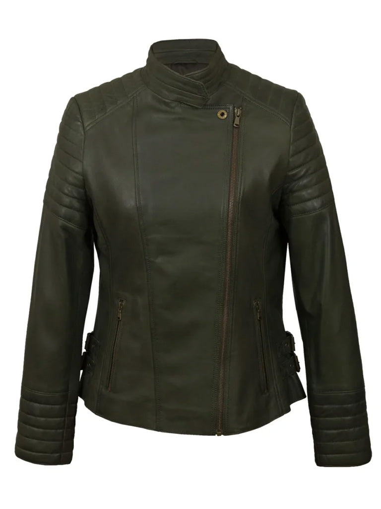Green Notch Style Biker Leather Jacket - The Leather Jackets
