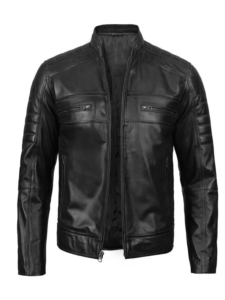 Black Cafe Racer Real Leather Jacket - The Leather Jackets